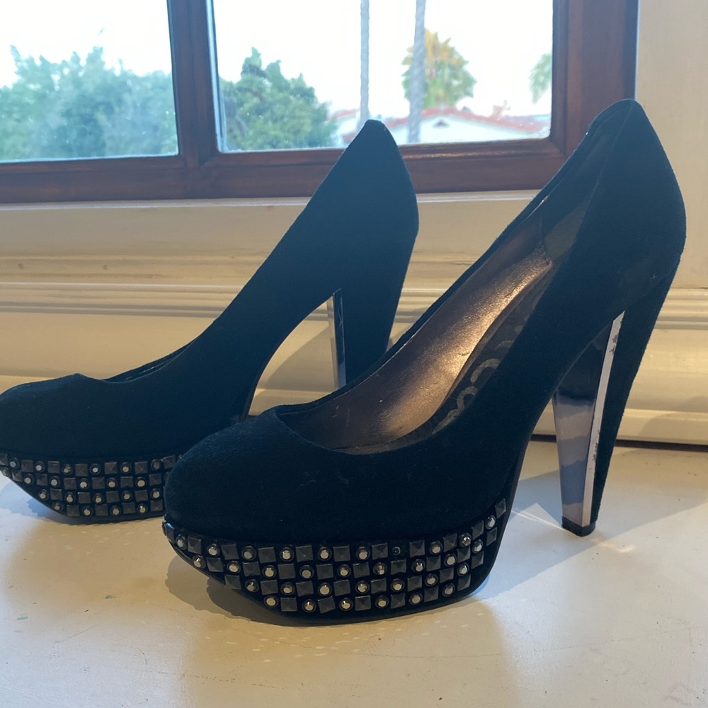 Sam Edelman black suede embellished platform pumps - Picture 7 of 8